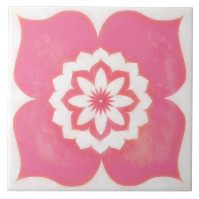 Pink Flower Symbol Decorative Tile Square (Frente)