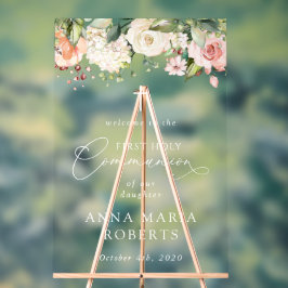 Pink Flowers, Boho, First Holy Communion Welcome