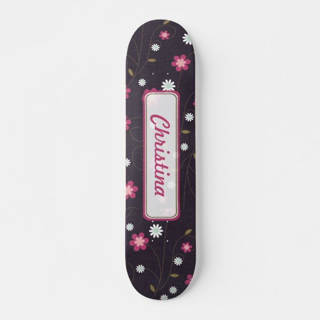 Pink Flowers Old School Skateboard (Frente)