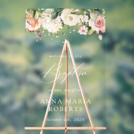 Pink Flowers, White Flowers, Boho, Baptism Welcome