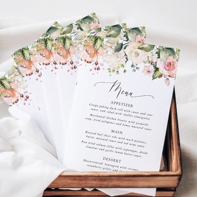 Pink Flowers, White Flowers, Boho, Wedding Menu (Criador carregado)