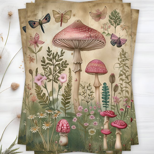 PINK FOREST MUSHROOMS DECOUPAGE TISSUE PAPEL (PINK FOREST MUSHROOMS DECOUPAGE TISSUE PAPER)