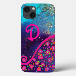 PINK FUCHSIA TURQUOISMO AZUL ABSTRATO DECO MONOGRA