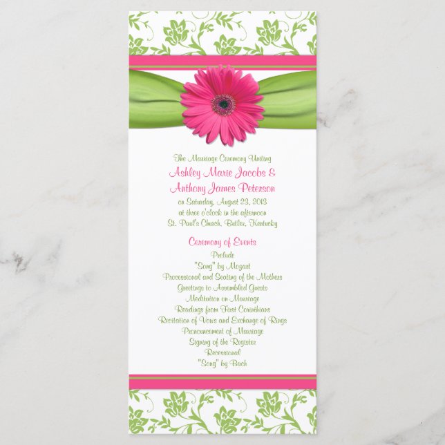 Pink Gerbera Daisy Green - Programa de Casamento F (Frente)