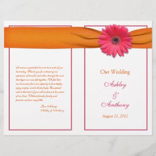 Pink Gerbera Daisy Orange Ribbon Wedment Program