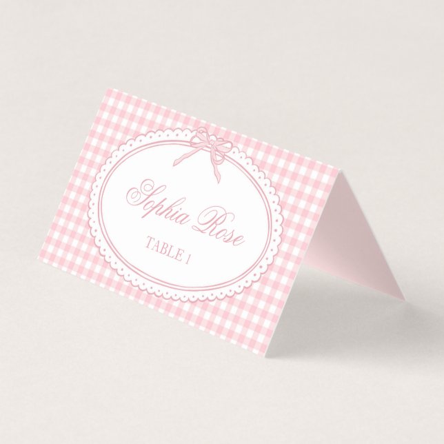 Pink Gingham Coquette Bow Place Card Table Decor (Frente)