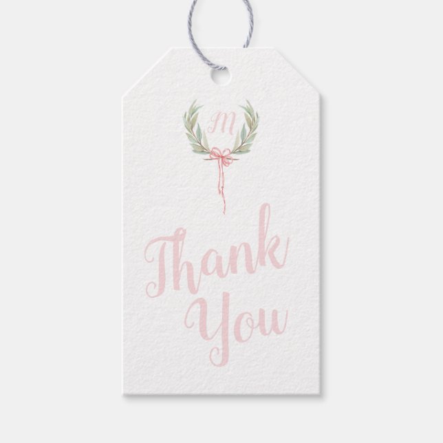 Pink Gingham Laurel Crest Obrigado Etiquetas (Frente)