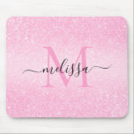 Pink Glitter Script Name Monograma Mouse Pad<br><div class="desc">Design do Monograma do Nome do Script Glitter Rosa</div>