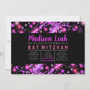 PINK GLOTING STARS Bat Mitzvah Convite