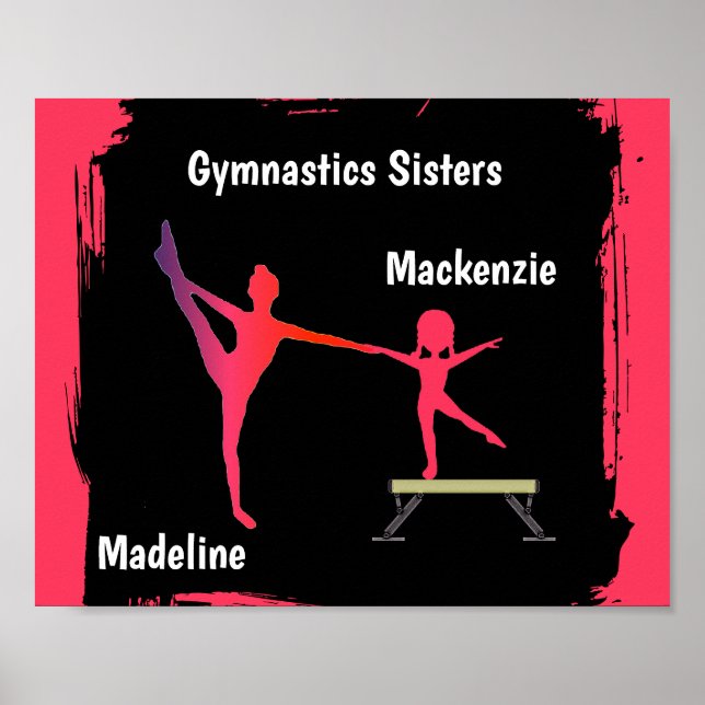 Pink Gradient Gymnastics Duo Name Art Poster (Frente)