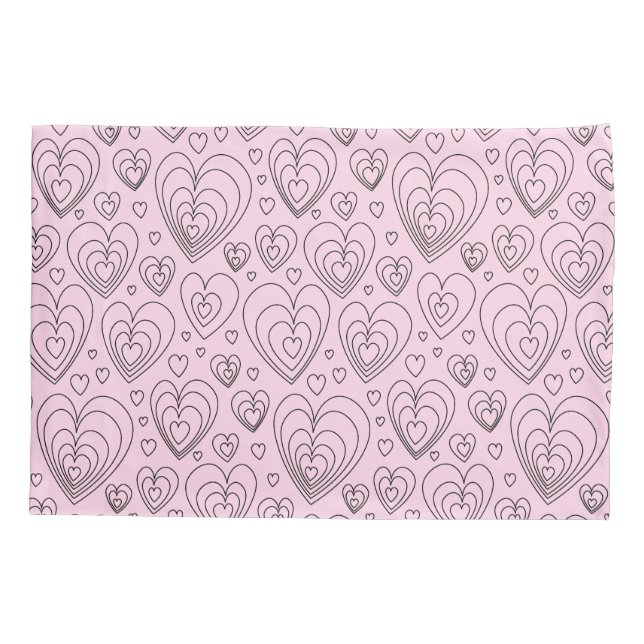 Pink Grey Black Hearts Pattern. (Verso)
