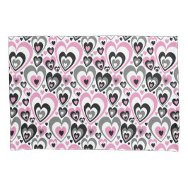 Pink Grey Black Hearts Pattern.