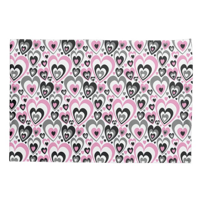Pink Grey Black Hearts Pattern. (Verso)