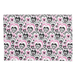 Pink Grey Black Hearts Pattern.