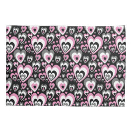 Pink Grey Black Hearts Pattern.