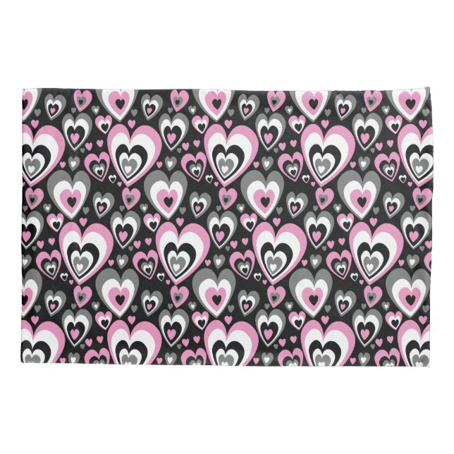 Pink Grey Black Hearts Pattern. (Verso)