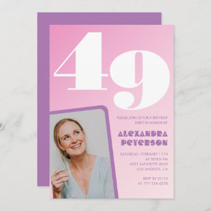 Pink Groovy 49º convites de aniversário Foto Retro