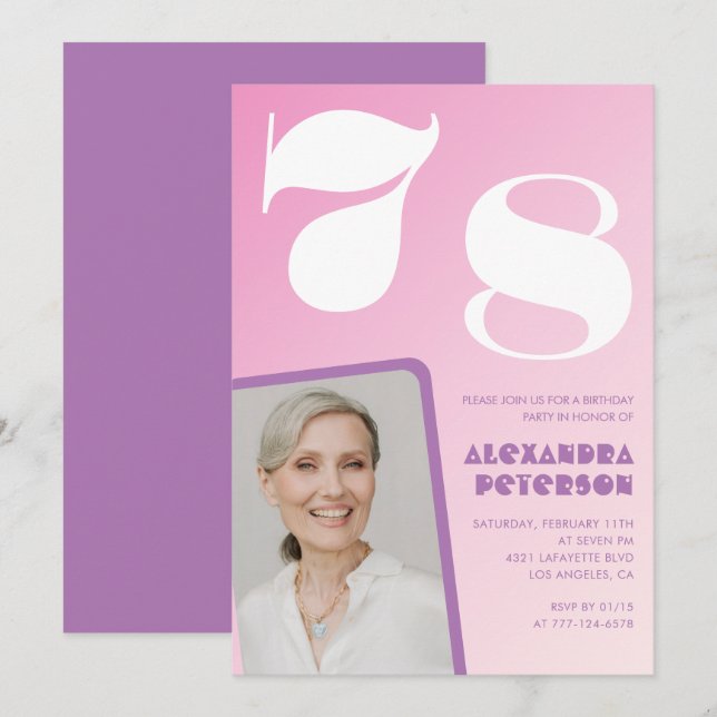 Pink Groovy 78º convites de aniversário Foto Retro (Frente/Verso)