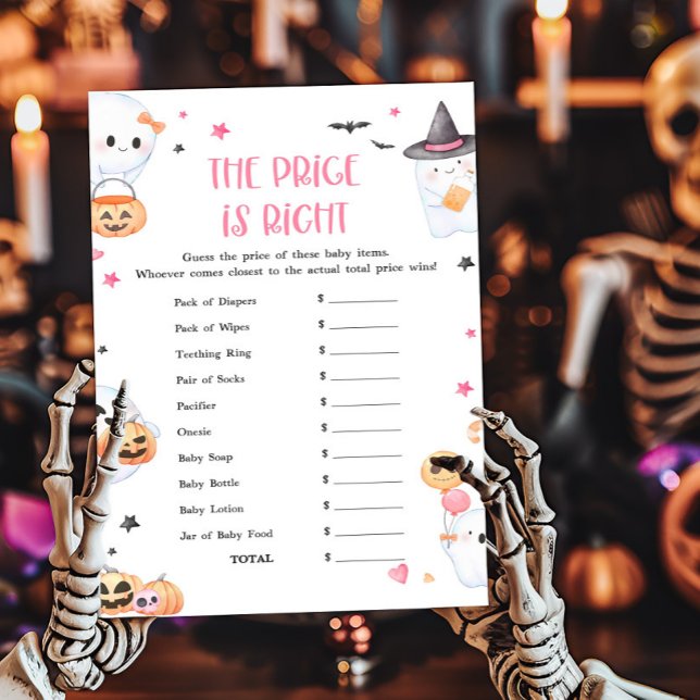 Pink Halloween Little Boo O Preço é Certo Jogo (Baby is Brewing Baby Shower The Price is Right Game)