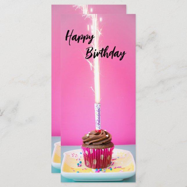 Pink Happy Birthday Flat Card – Cake&Candle Theme (Frente/Verso)