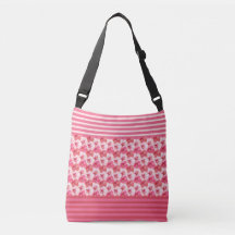 Pink Hibiscus Flowers & Stripes Floral Tote