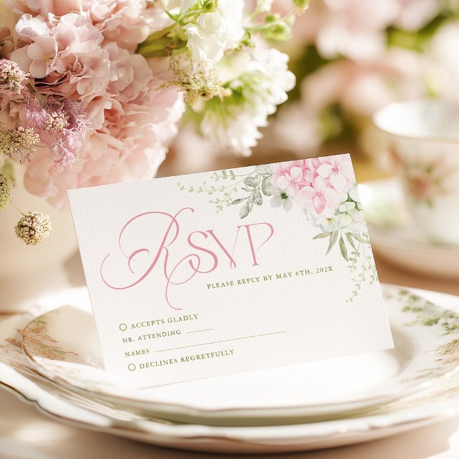 Pink Hydrangea Wedding RSVP Card (Criador carregado)