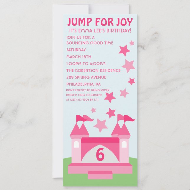 Pink Jump for Joy Bunt House Convite de Aniversári (Frente)