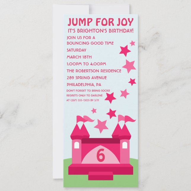 Pink Jump for Joy Bunt House Convite de Aniversári (Frente)