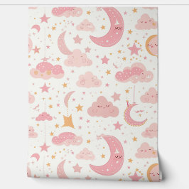 Pink Kawaii Night Sky Pattern Baby Nursery