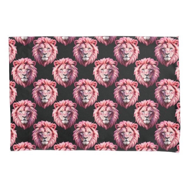 Pink Lion Head Animal Pattern Design - Black  (Frente)