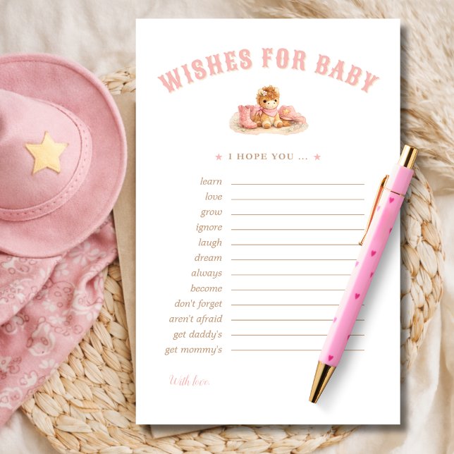 Pink Little Cowgirl Wishes For Babies Advice Card (Criador carregado)