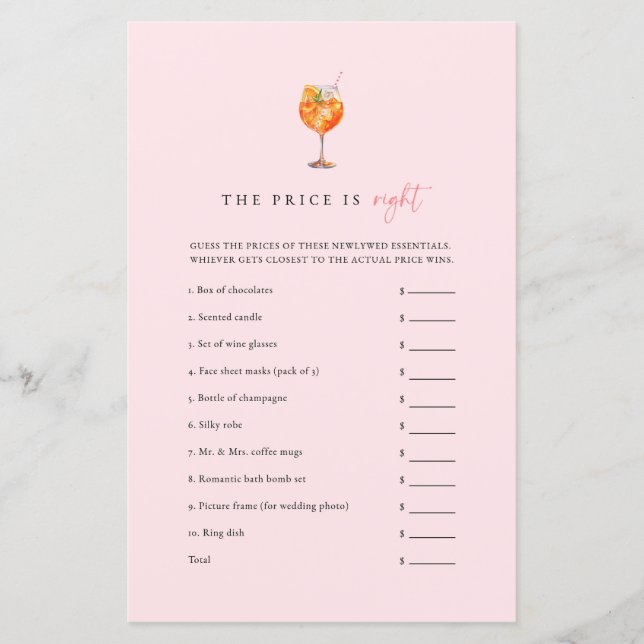 Pink Love at First Spritz The Price Is Right Game (Frente)