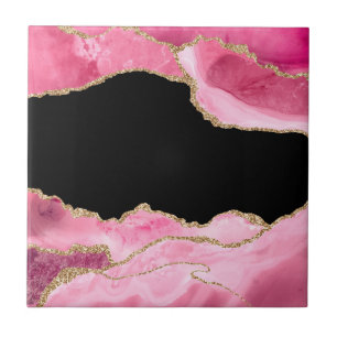 Pink Marble Agate Elegant Gemstone Golden Glitter