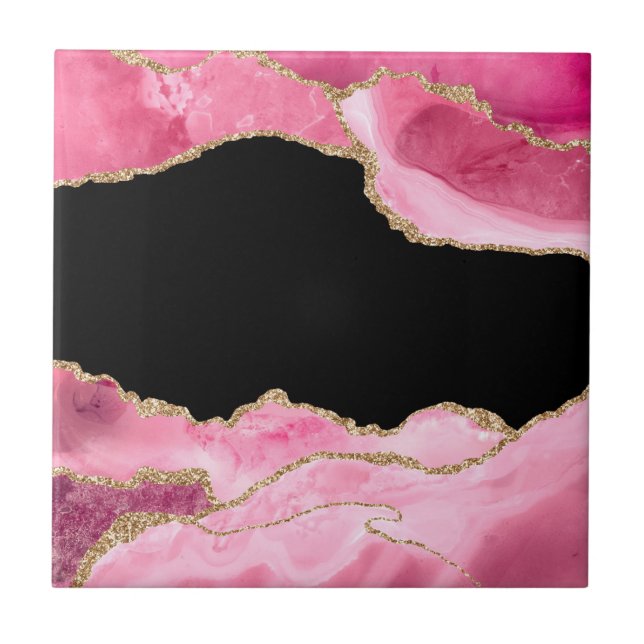Pink Marble Agate Elegant Gemstone Golden Glitter (Frente)