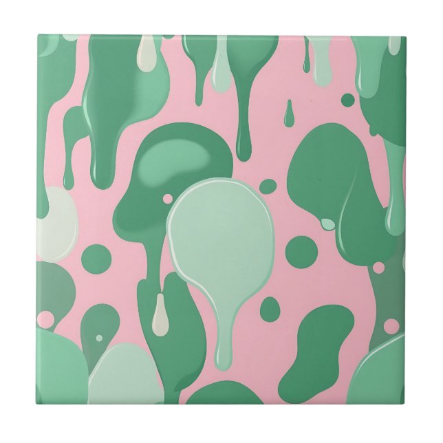 Pink Mint Green Melting Drip Pattern Abstract  (Frente)