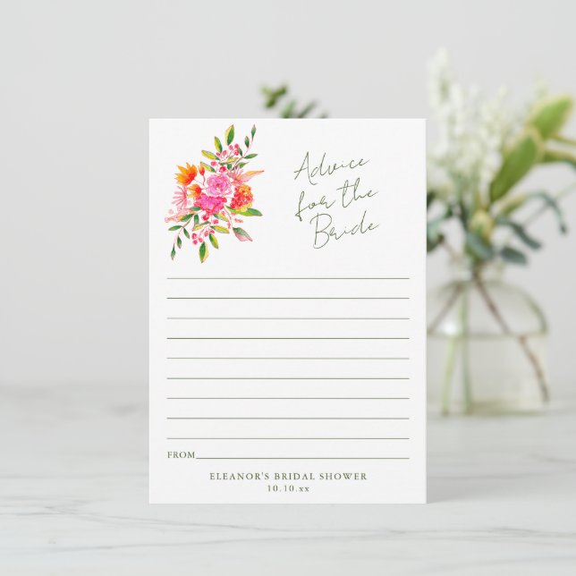 Pink Orange Floral Advice for the Bride Card (Em pé/Frente)
