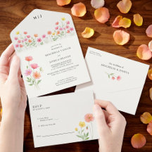 Pink Orange Wildflower Bloom Seal and Send Wedding