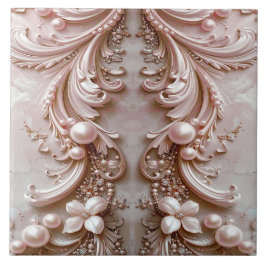 Pink Ornate Pearl and Floral Ceramic Tile