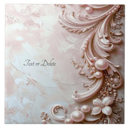Pink Ornate Pearl and Floral Ceramic Tile