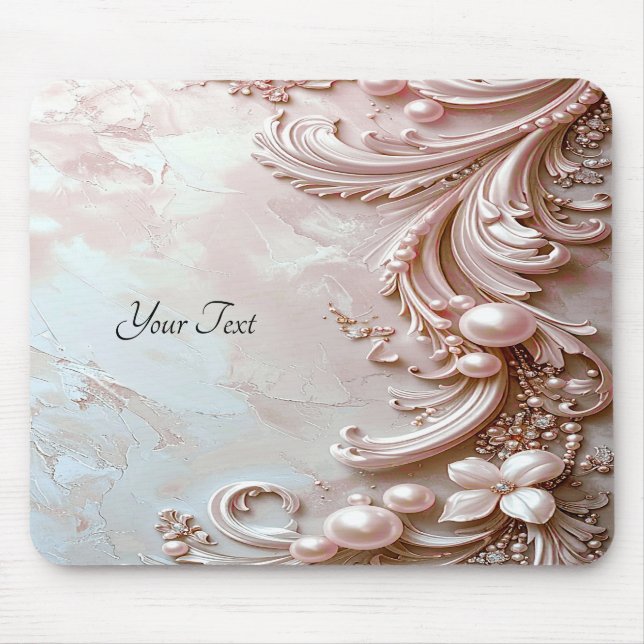Pink Ornate Pearl and Floral Mousepad (Frente)