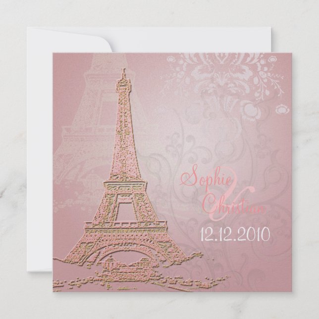 Pink Paris Eiffel + espirros Convites de Casamento (Frente)