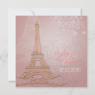 Pink Paris Eiffel + espirros Convites de Casamento