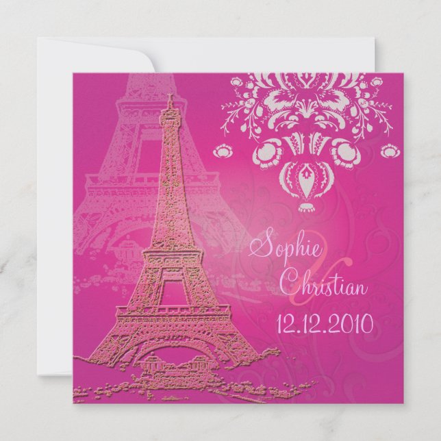 Pink Paris Eiffel + espirros Convites de Casamento (Frente)