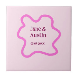 Pink pastel retro wedding border frame name date