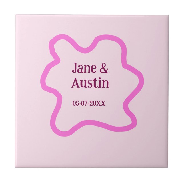 Pink pastel retro wedding border frame name date (Frente)