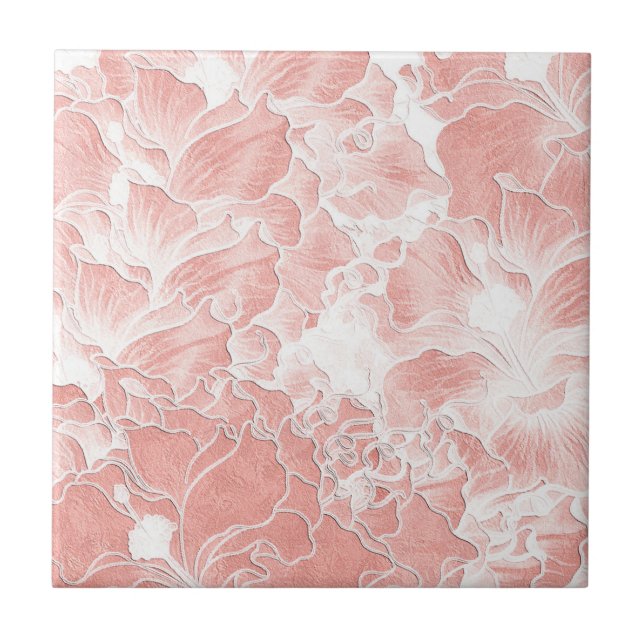 Pink, Peach, and White Floral Pattern Tile (Frente)