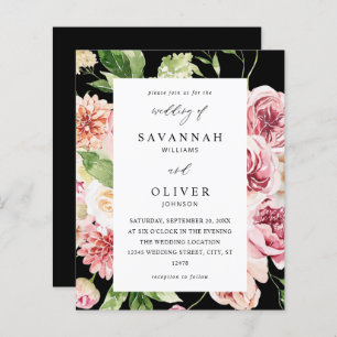 Pink & Peach Floral & Greenery Casamento Blac