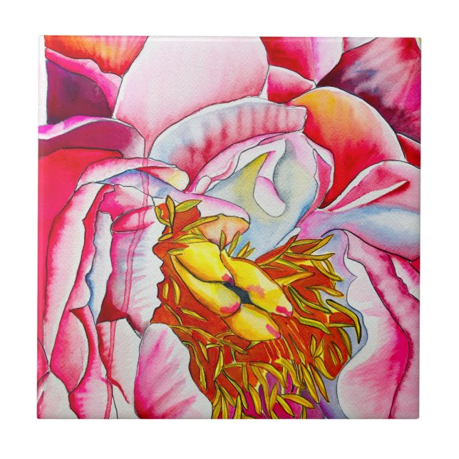 Pink Peony Watercolor belas artes (Frente)