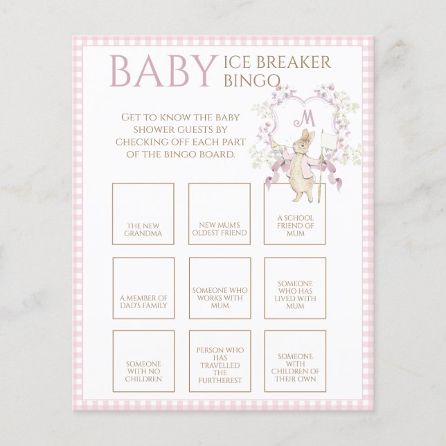 Pink Peter o Rabbit Baby Ice Breaker Bingo (Frente)