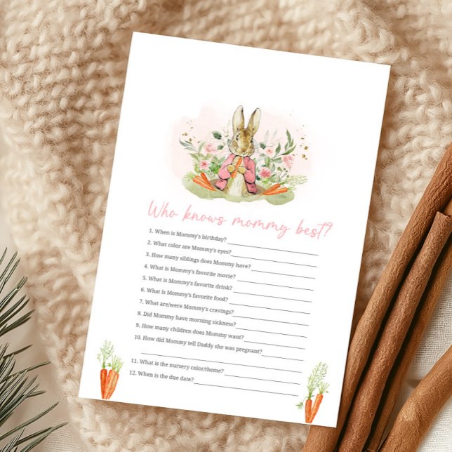 Pink Peter Rabbit Baby Shower Who Knows Mommy Game (Criador carregado)